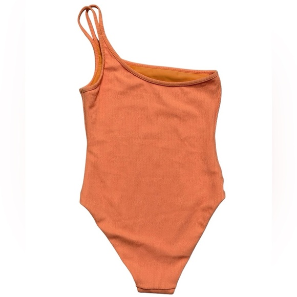 JONATHAN SIMKHAI Sz M swimsuit Shayna ribbed one shoulder Papaya one piece New - Picture 3 of 5